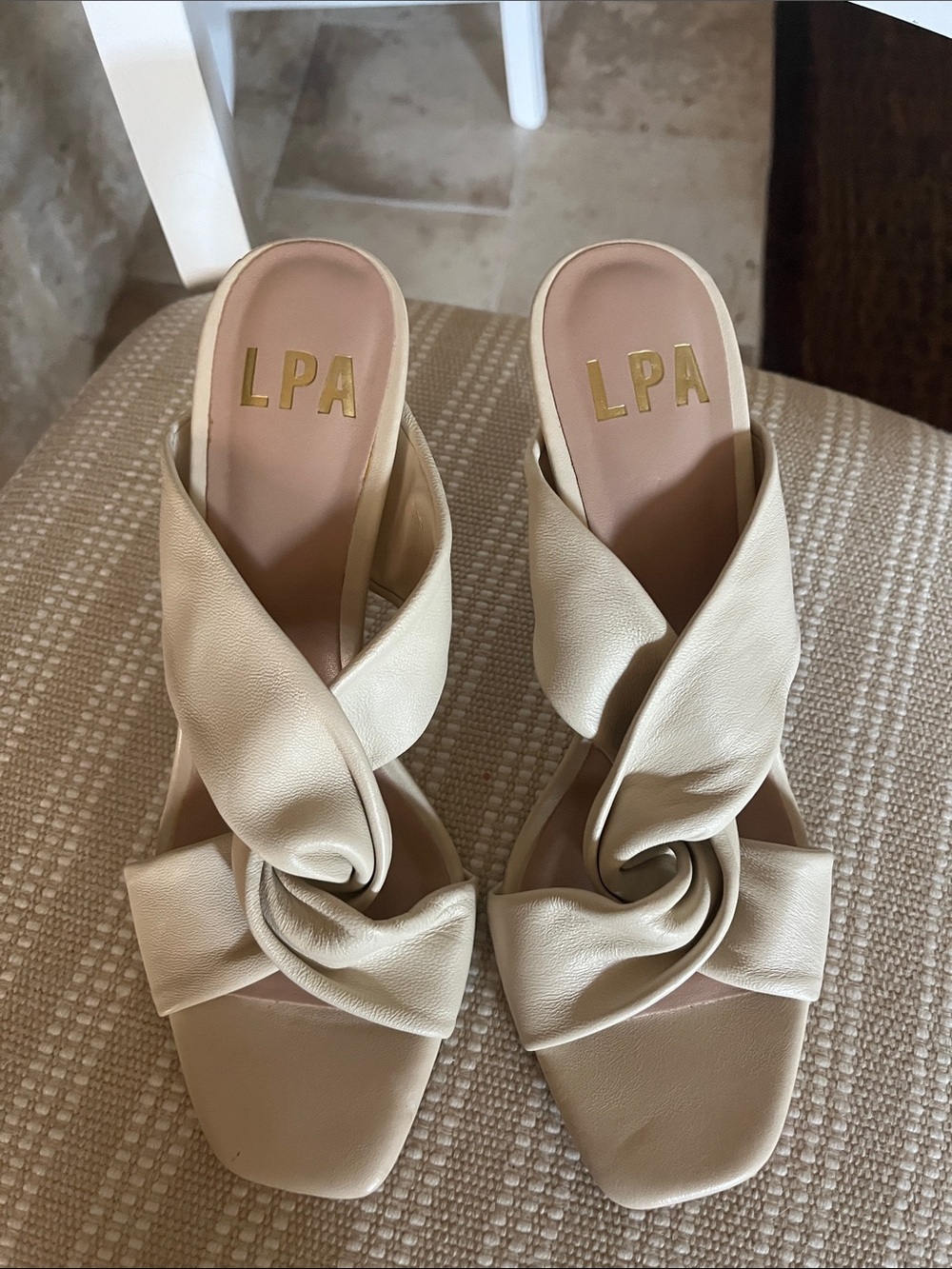 LPA Cream Knotted Slide Sandals